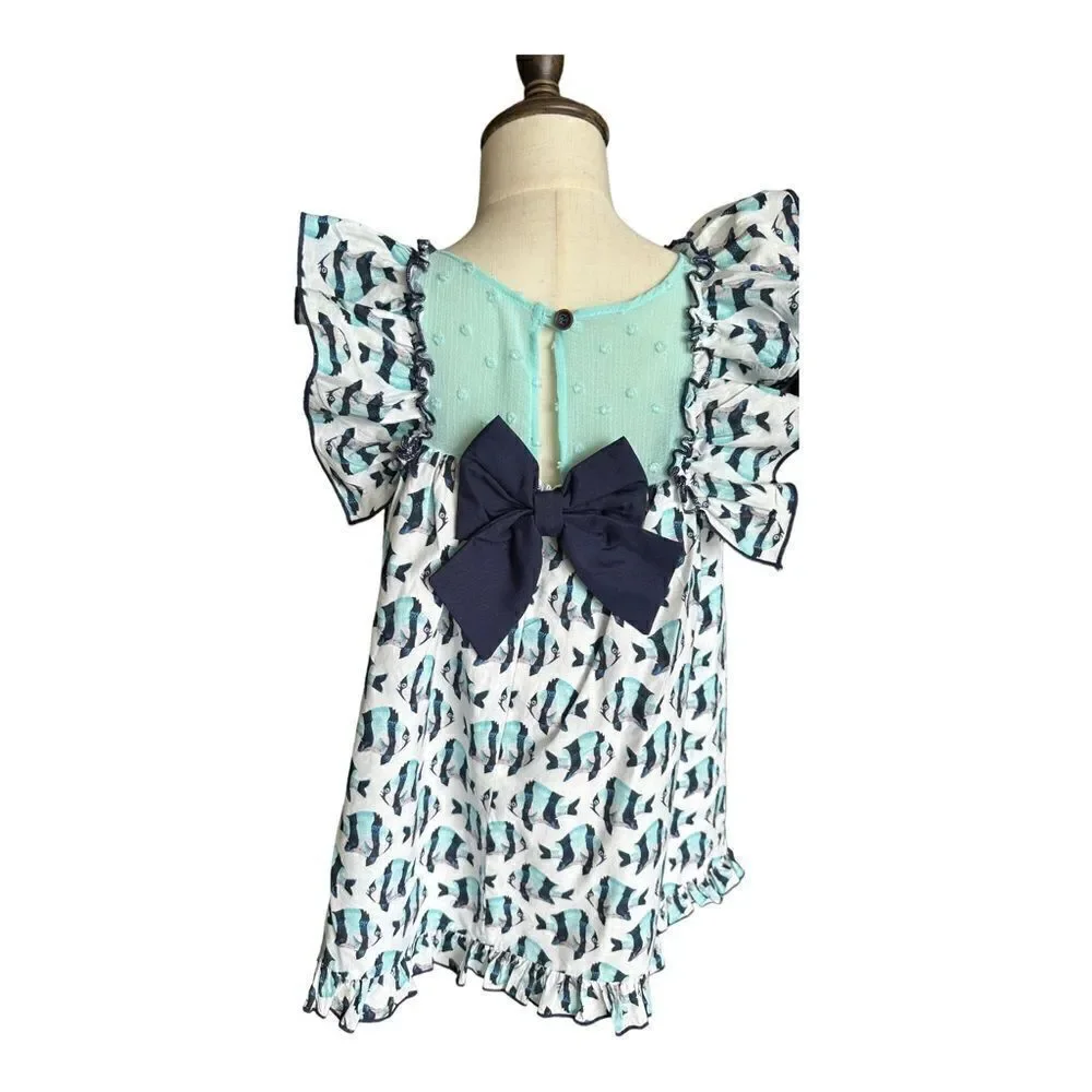 LOLITTOS | Blue | COTTON FISH PRINTED DRESS